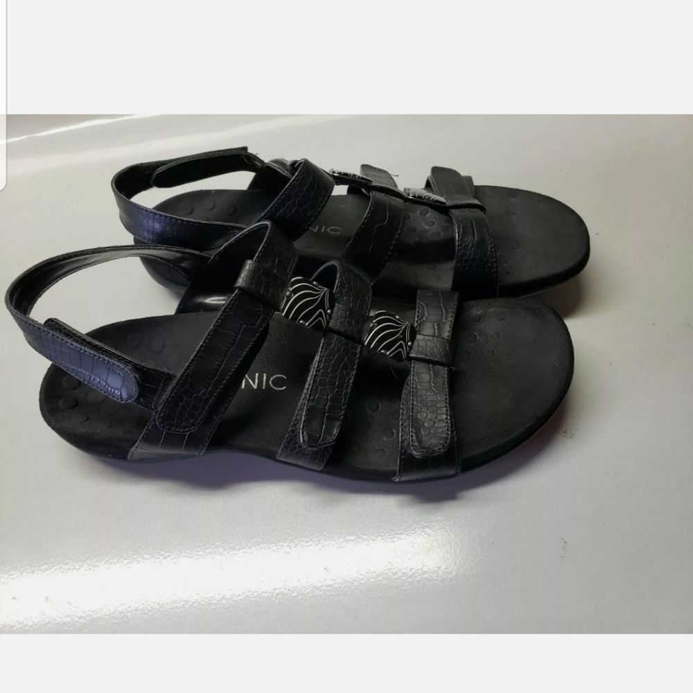 Vionic Sandals Size 10 Women's Amber Adjustable Orthaheel Black Comfort Shoes - Picture 5 of 9